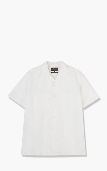 Beams Plus Open Collar Short Sleeve Shirt Cotton Linen White 38-01-0044-139-White