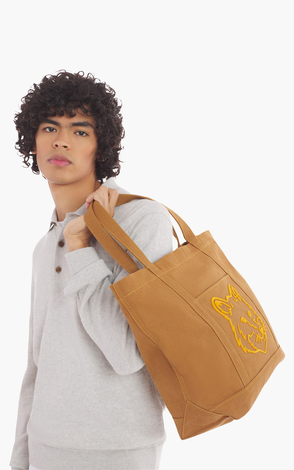 Maison Kitsuné Bold Fox Head Large Tote Bag Golden Brown Maison Kitsuné Bold Fox Head Large Tote Bag Golden Brown