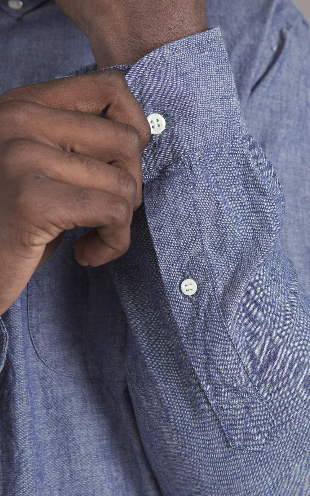 FOB Factory F3501 Selvedge Chambray Button Down Shirt Blue