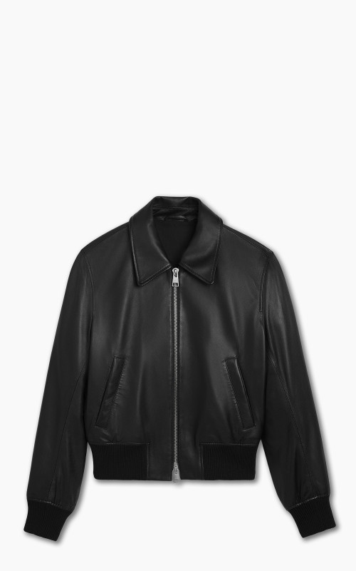 AMI Paris Zipped Leather Jacket Black