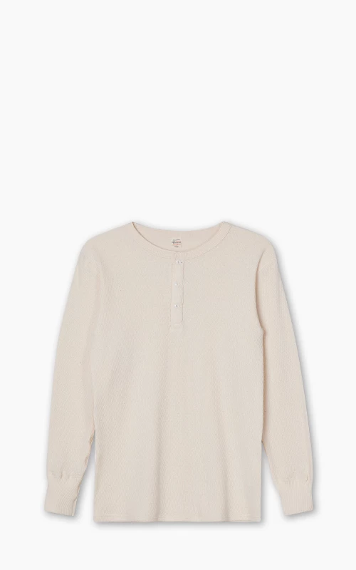 Warehouse & Co. Lot 5904 Waffle-Knit Henley Neck Long Sleeve T-Shirt Natural