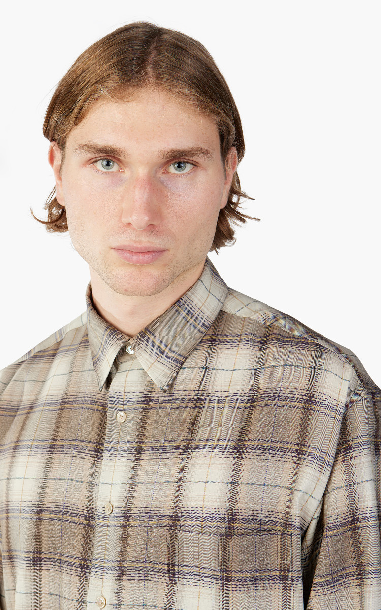 Auralee Super Light Wool Check Shirt Light Brown Check | Cultizm