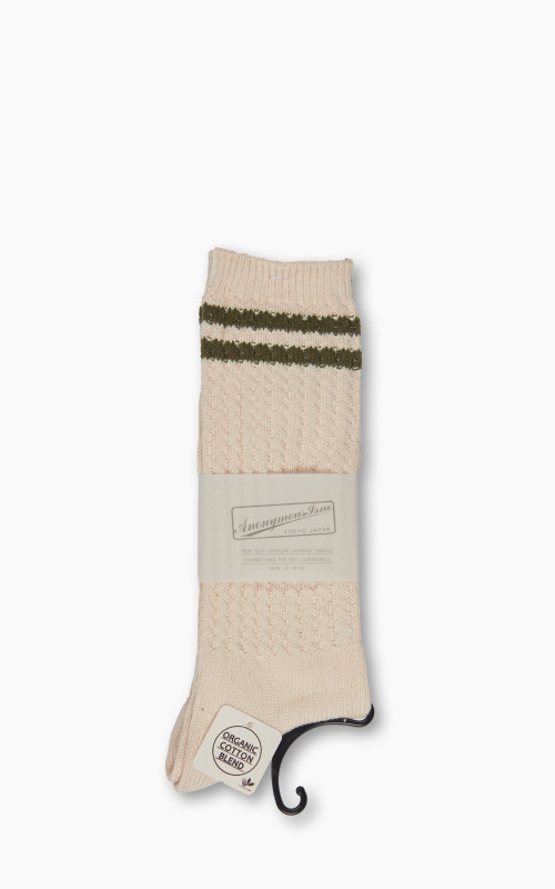 Anonymous Ism Socks 2 Line Pique Rib Crew Olive